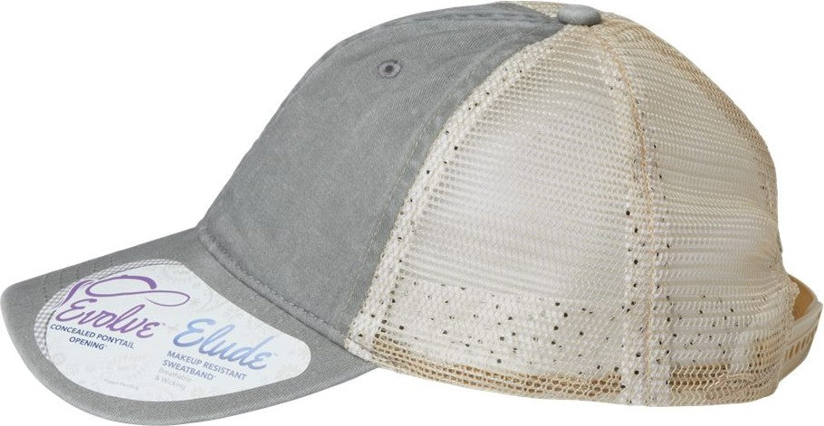 Left View of Light Grey/ Polka Dots Women's Washed Mesh-Back Cap - TESS