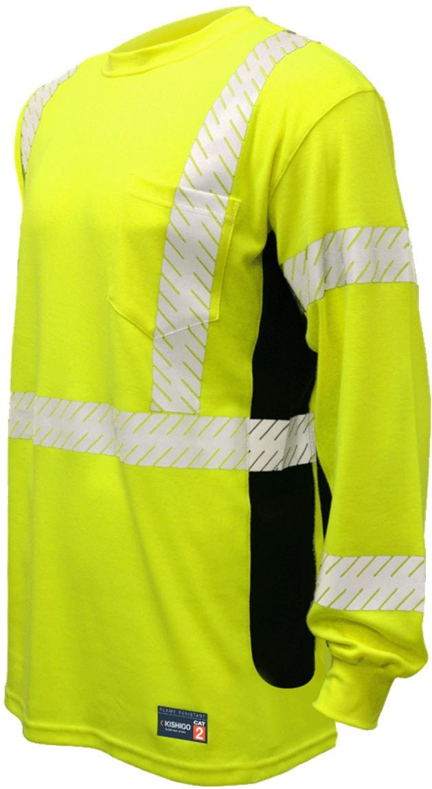 Left View of Lime FR Long Sleeve T-Shirt - F506