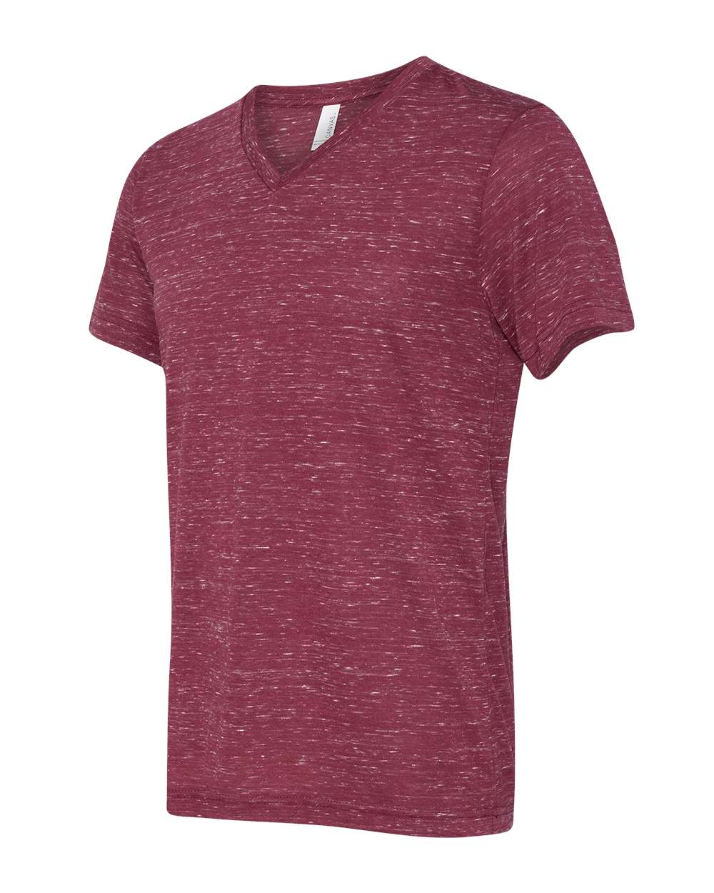 Left View of Maroon Marble Textured Jersey V-Neck Tee - 3655