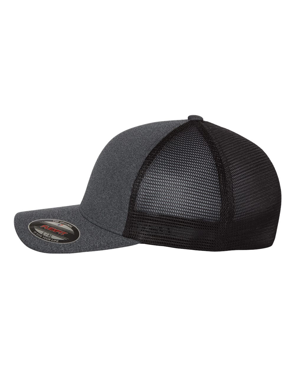 Left View of Melange Dark Grey/ Black Unipanel™ Trucker Cap - 5511UP