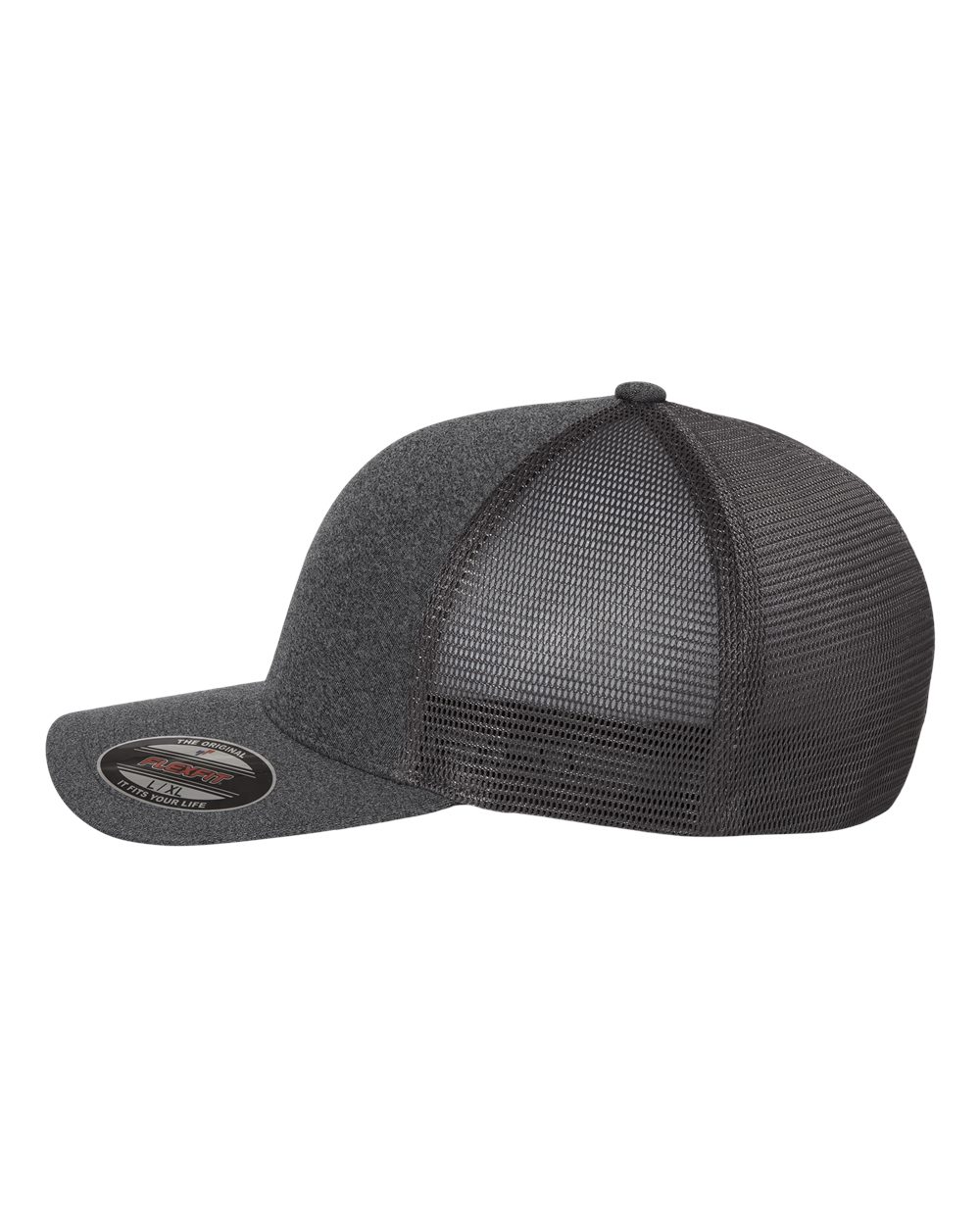 Left View of Melange Dark Grey Unipanel™ Trucker Cap - 5511UP