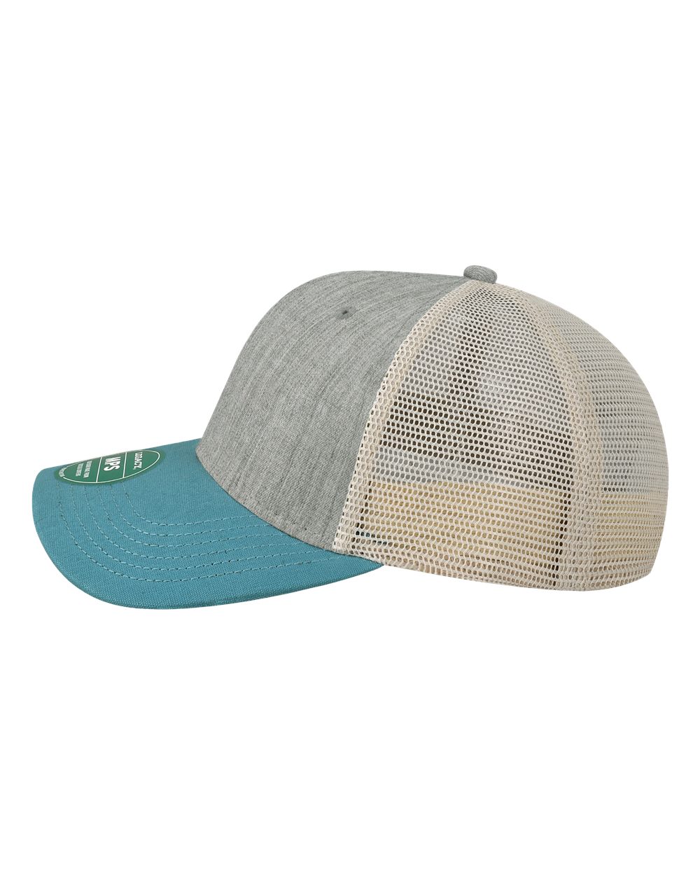 Left View of Melange Grey/ Pacific Blue/ Stone Mid-Pro Snapback Trucker Cap - MPS