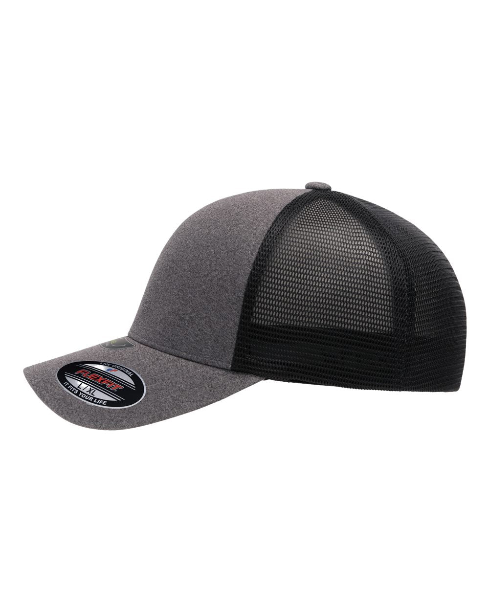 Left View of Melange Heather/ Black Unipanel™ Trucker Cap - 5511UP