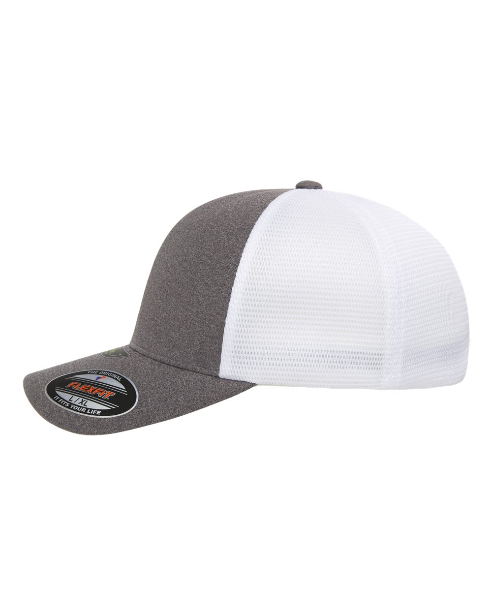 Left View of Melange Heather/ White Unipanel™ Trucker Cap - 5511UP