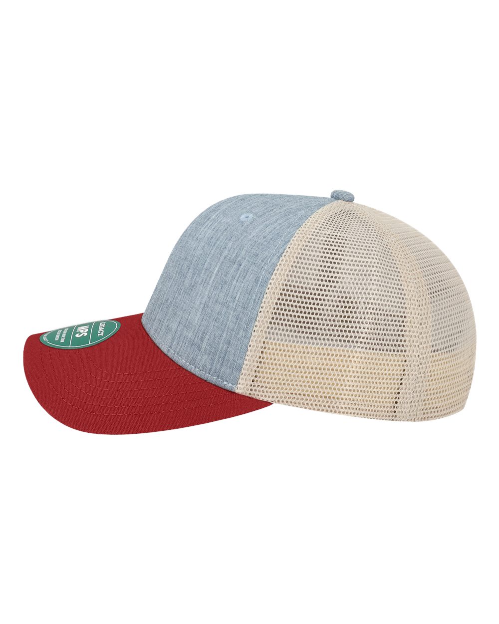 Left View of Melange Light Blue/ Cardinal/ Stone Mid-Pro Snapback Trucker Cap - MPS
