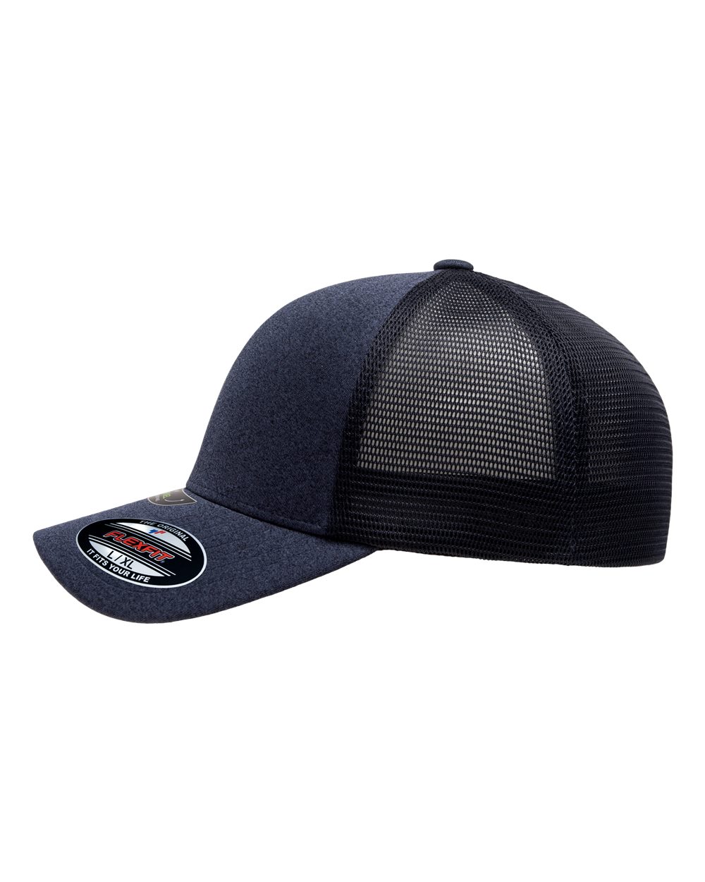 Left View of Melange Navy Unipanel™ Trucker Cap - 5511UP