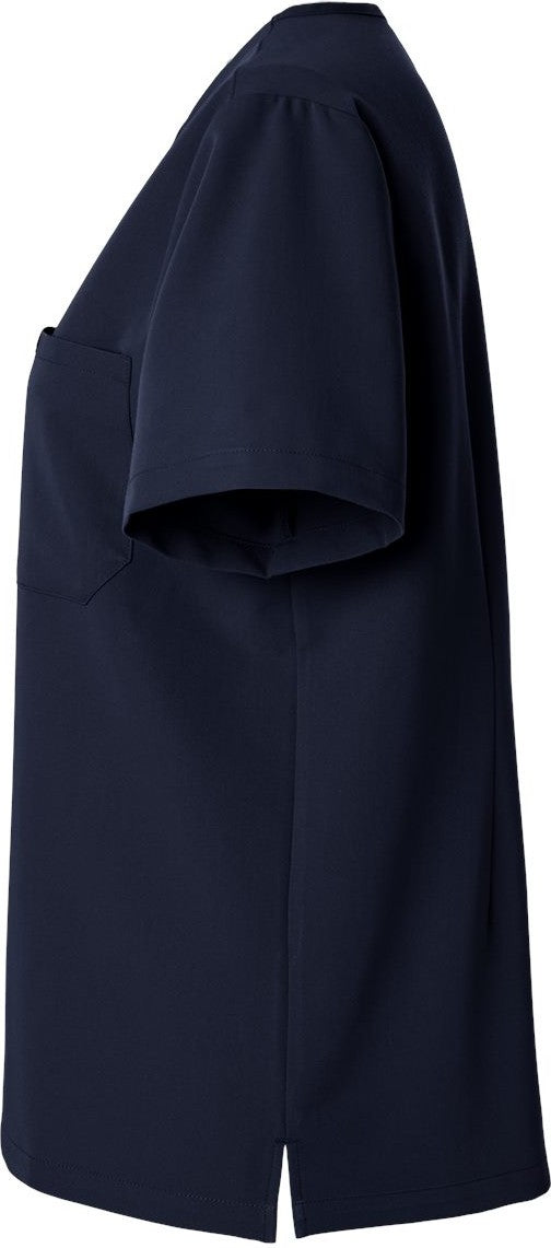 Left View of Midnight Navy Women's Rhena Essential 1-Pocket Scrub V-Neck Top - W10001