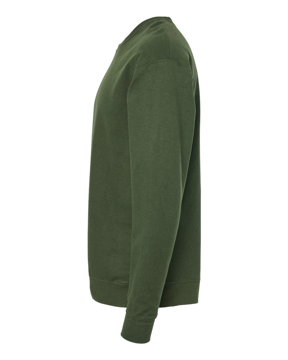 Left View of Military Green Fleece Crewneck Sweatshirt - 340