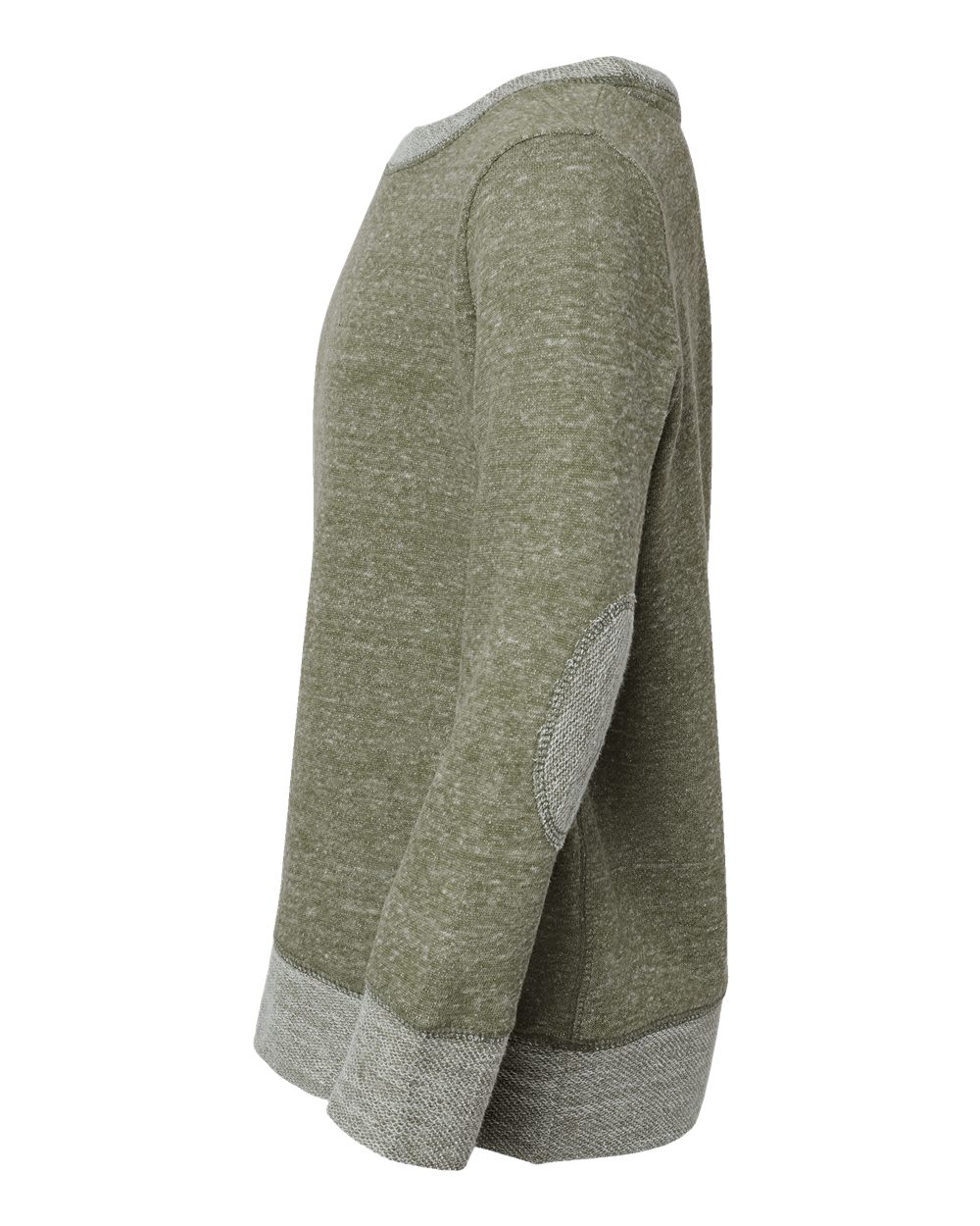 Left View of Military Green Melange Youth Harborside Mélange French Terry Long Sleeve with Elbow Patches - 2279