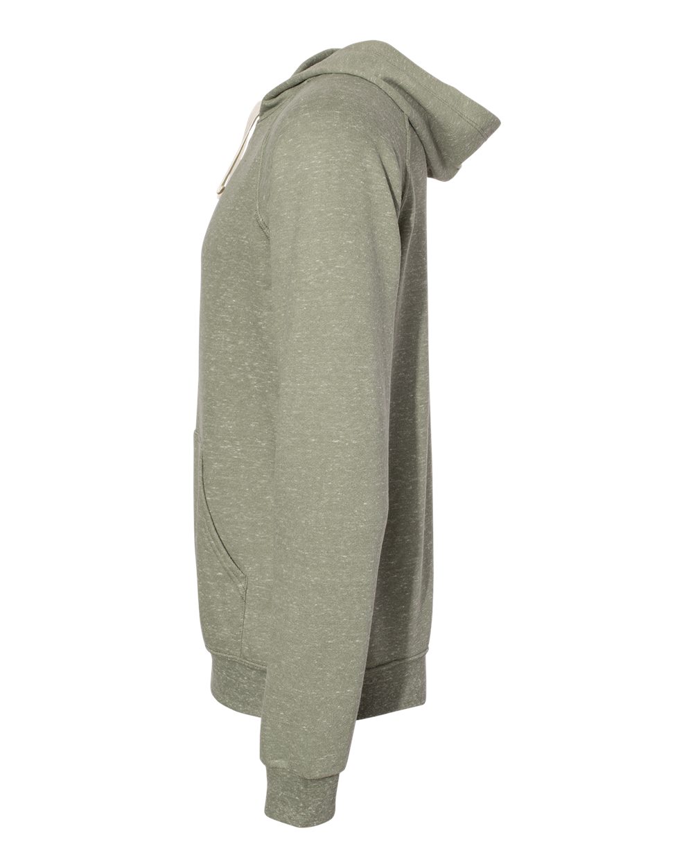 Left View of Military Green Snow Heather French Terry Raglan Hooded Sweatshirt - 90MR