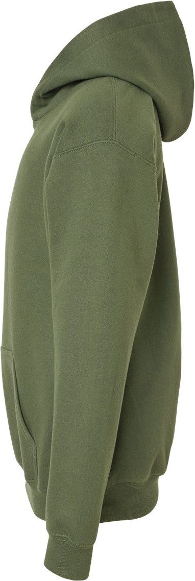 Left View of Military Green Softstyle® Youth Midweight Hooded Sweatshirt - SF500B