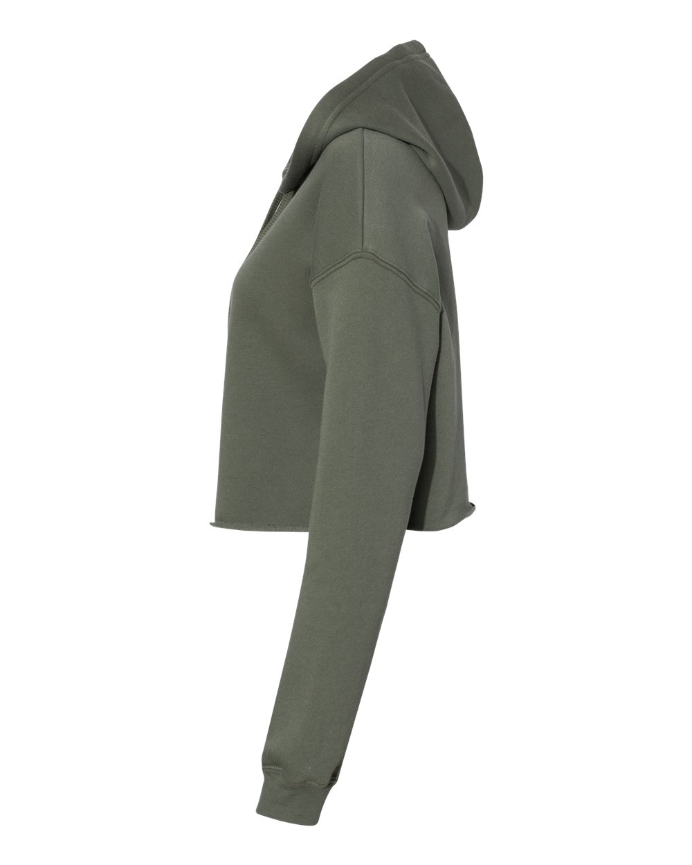 Left View of Military Green Women's Crop Fleece Hoodie - 7502