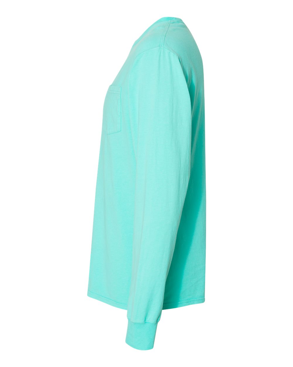 Left View of Mint Garment-Dyed Long Sleeve T-Shirt With a Pocket - GDH250