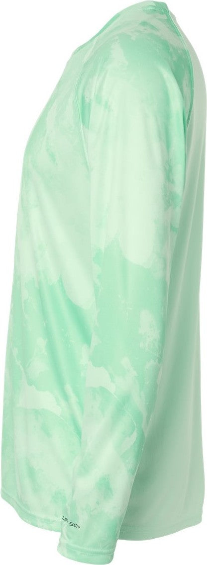 Left View of Mint Green Cabo Camo Performance Long Sleeve T-Shirt - 228