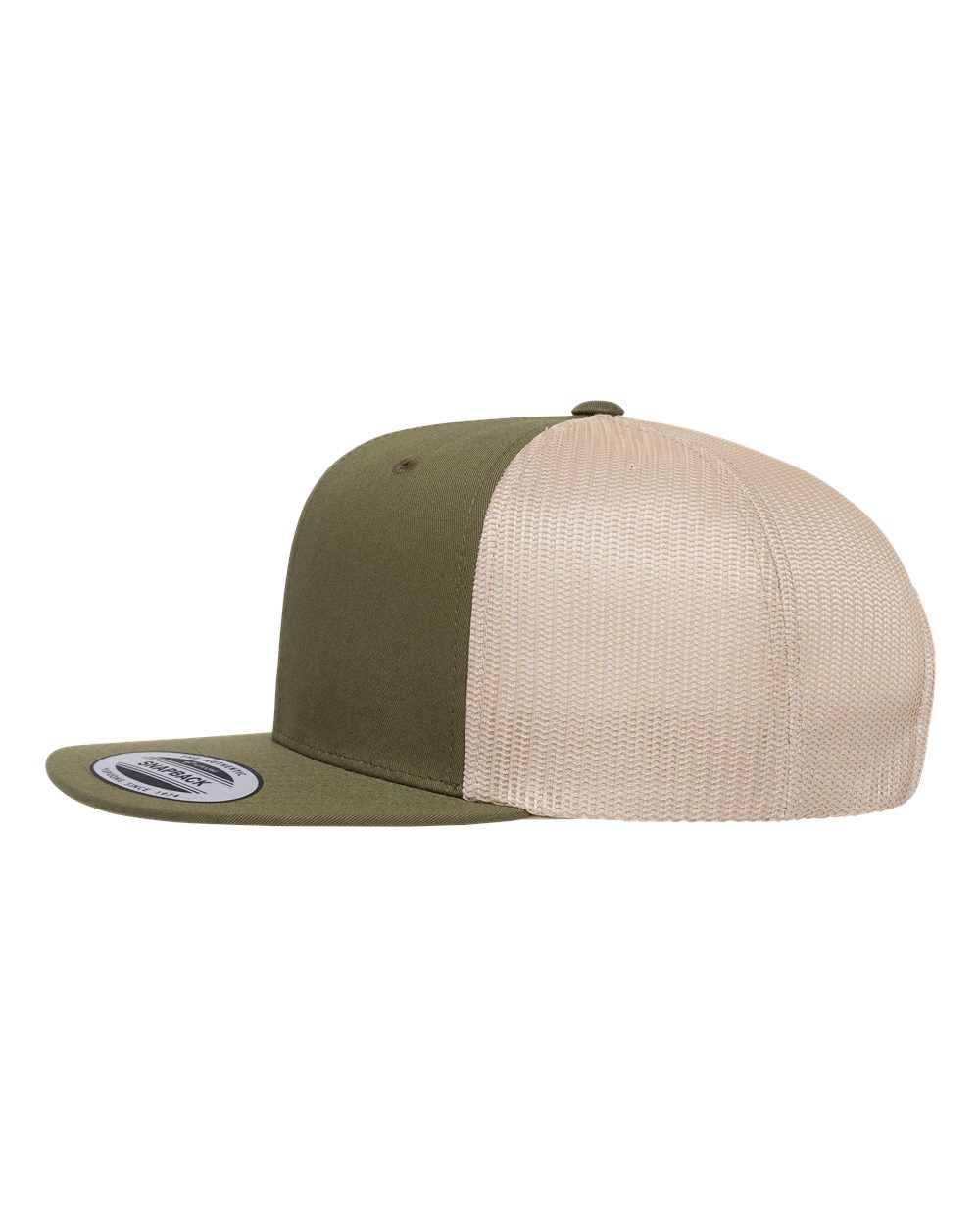 Left View of Moss Green/ Khaki Retro High Profile Trucker Cap - 6609