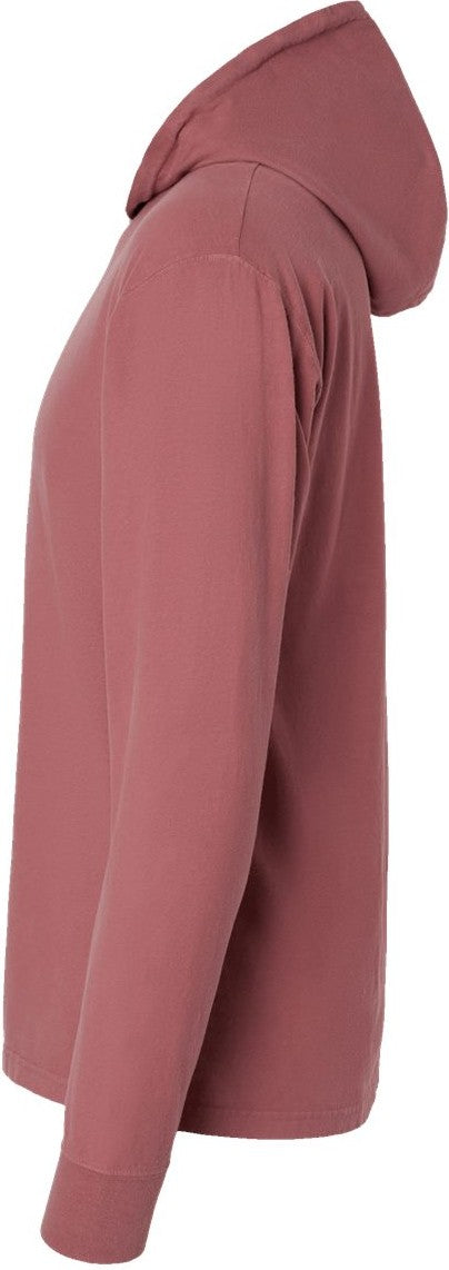 Left View of Nantucket Red Garment-Dyed Jersey Hooded Long Sleeve T-Shirt - GDH280