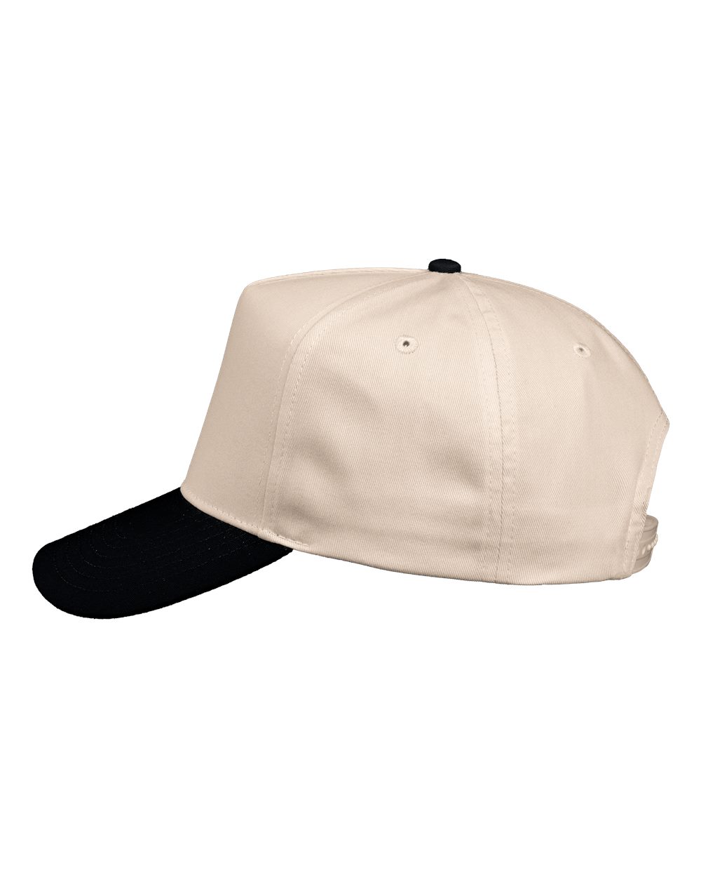 Left View of Natural/ Black Five-Panel Twill Cap - 8869