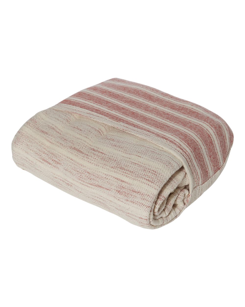 Left View of Natural/ Brick Red Baja Blanket - 8691