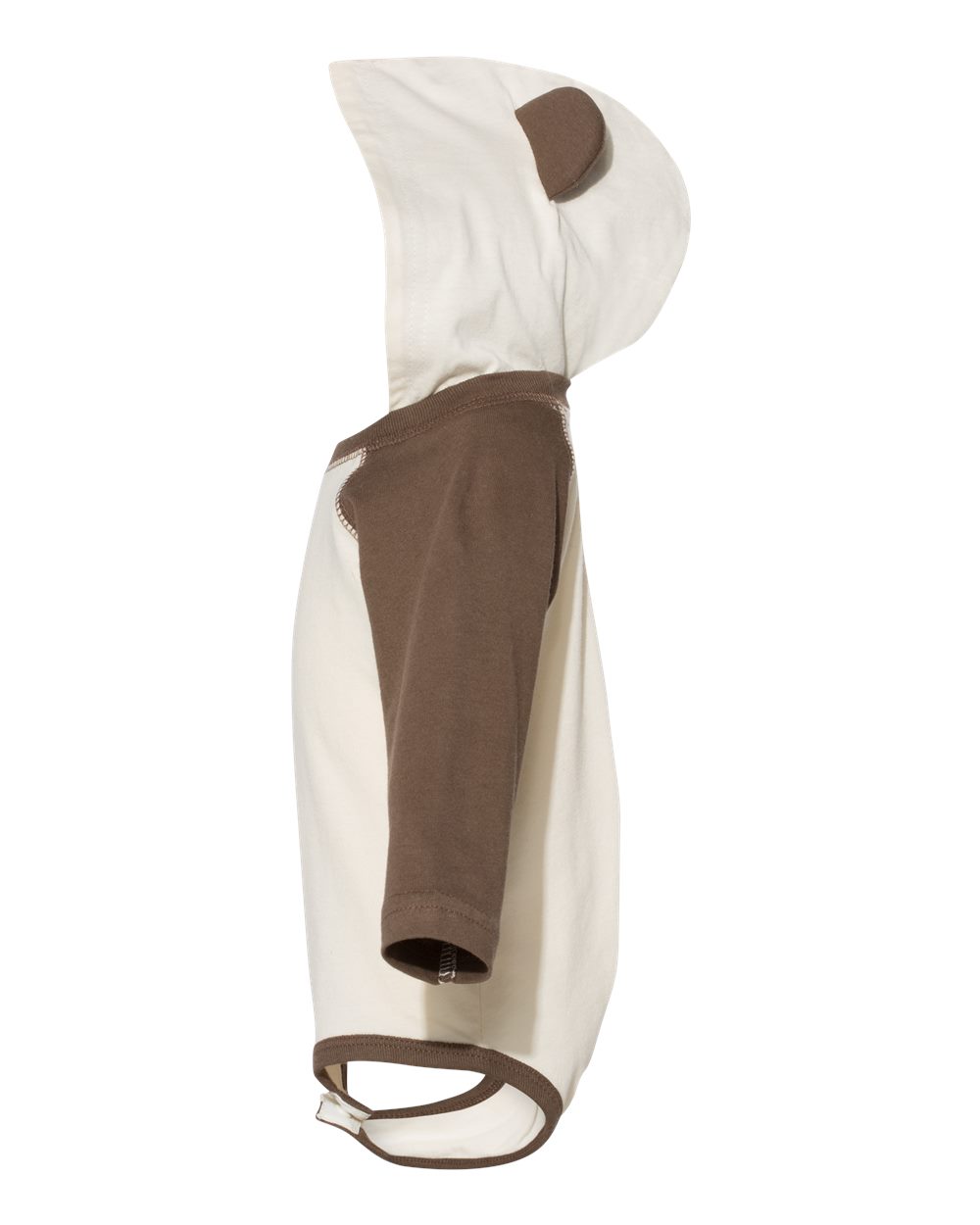 Left View of Natural/ Brown Fine Jersey Infant Character Hooded Long Sleeve Bodysuit with Ears - 4418