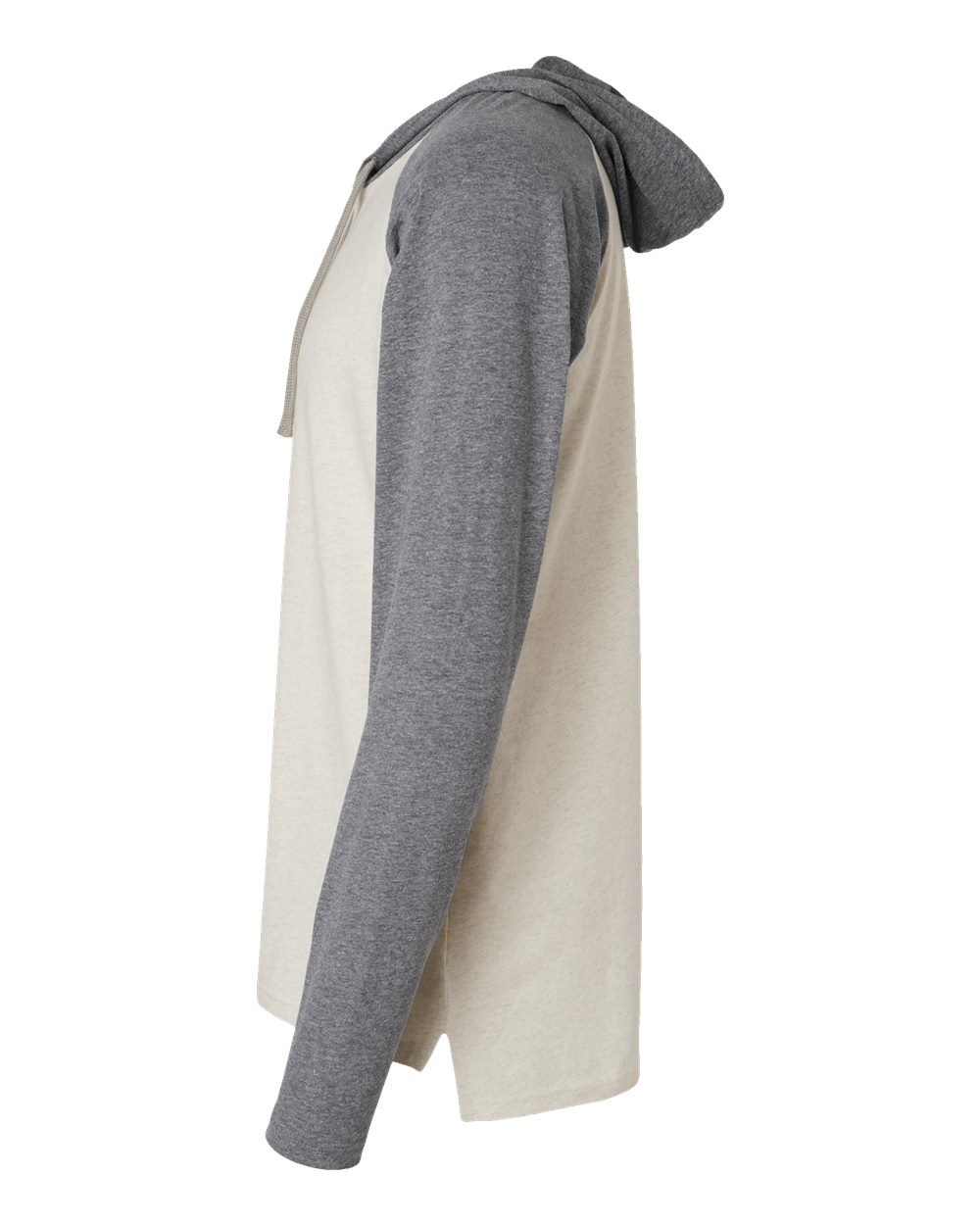 Left View of Natural Heather/ Granite Heather/ Titanium Fine Jersey Hooded Long Sleeve Raglan T-Shirt - 6917