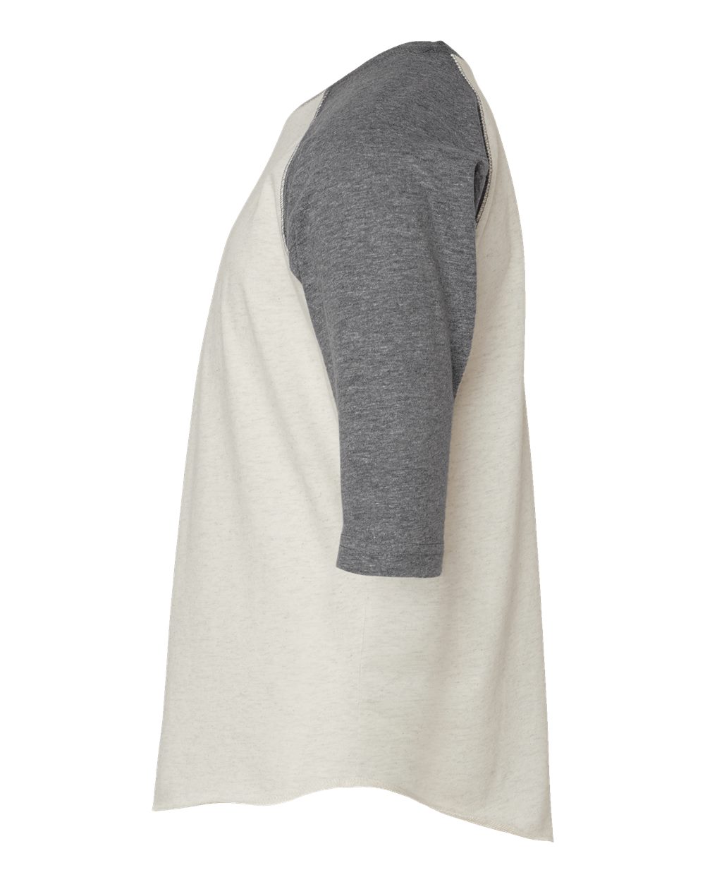 Left View of Natural Heather/ Granite Heather Youth Baseball Fine Jersey Three-Quarter Sleeve Tee - 6130