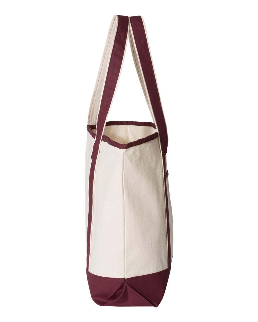 Left View of Natural/ Maroon 34.6L Large Canvas Deluxe Tote - Q1500