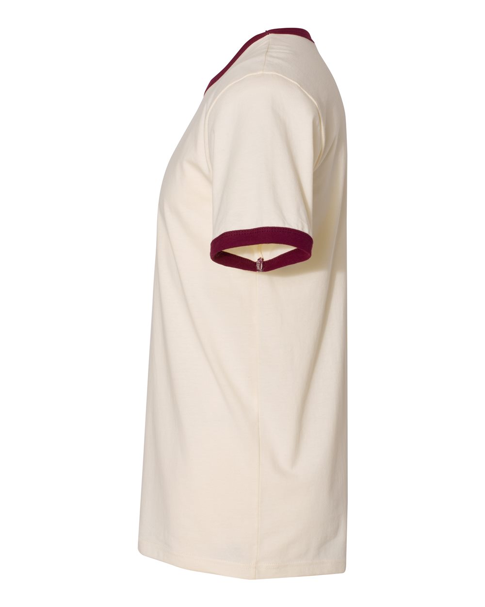Left View of Natural/ Maroon Cotton Ringer T-Shirt - 3604