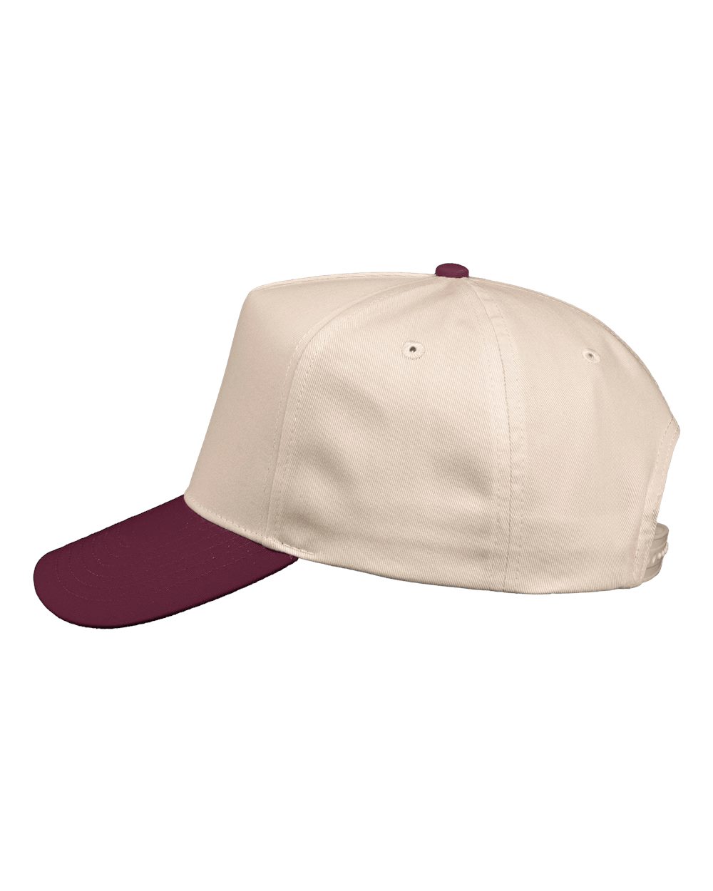 Left View of Natural/ Maroon Five-Panel Twill Cap - 8869