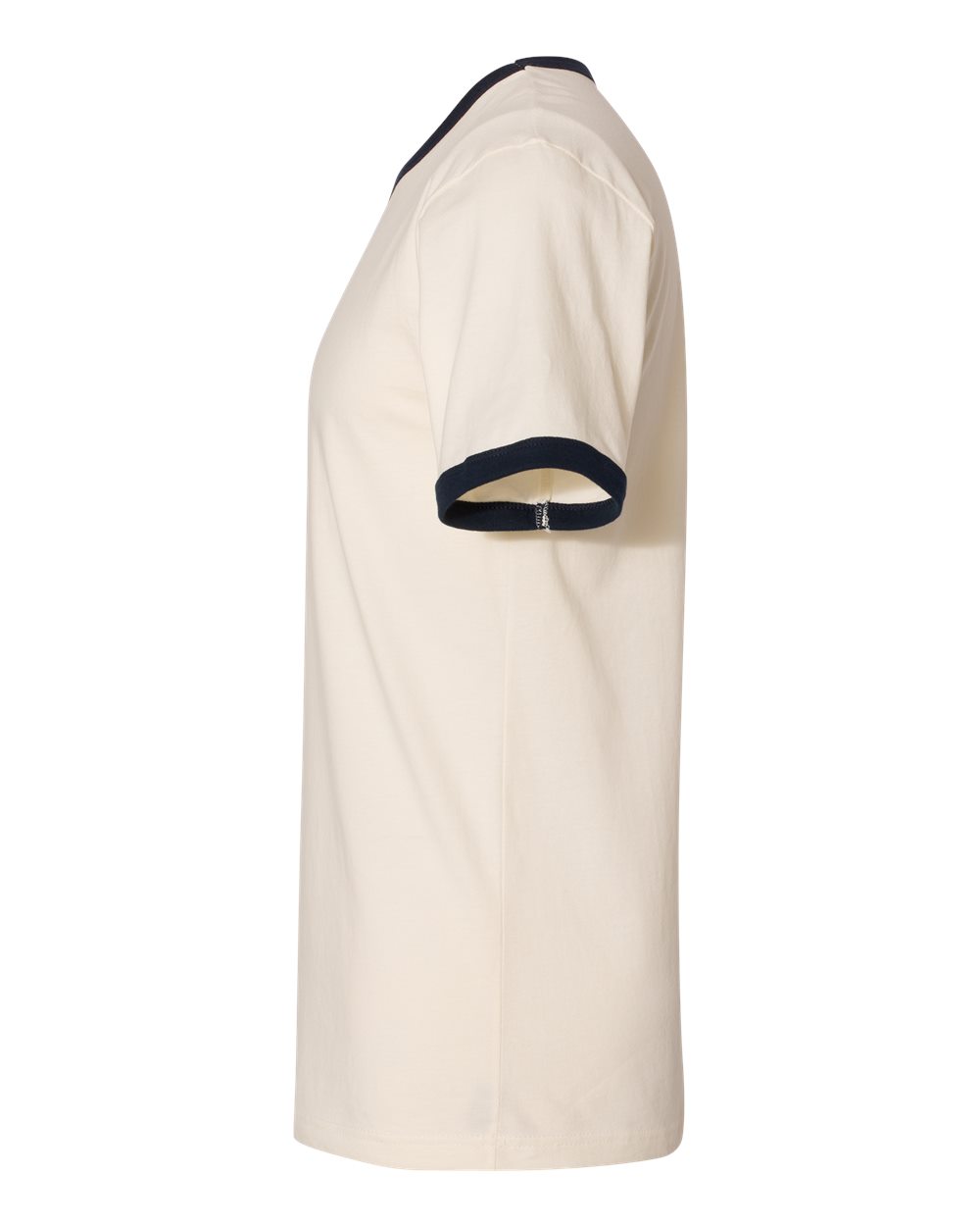 Left View of Natural/ Midnight Navy Cotton Ringer T-Shirt - 3604