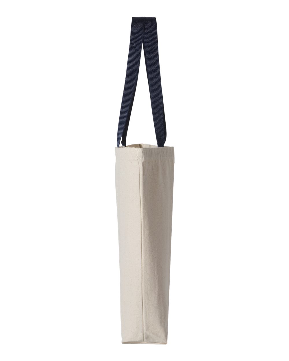Left View of Natural/ Navy 11L Canvas Tote with Contrast-Color Handles - Q4400