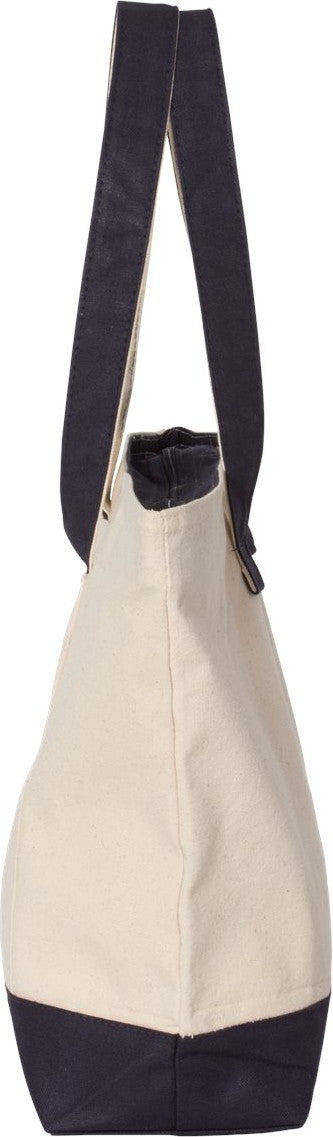 Left View of Natural/ Navy 19L Zippered Tote - Q1300