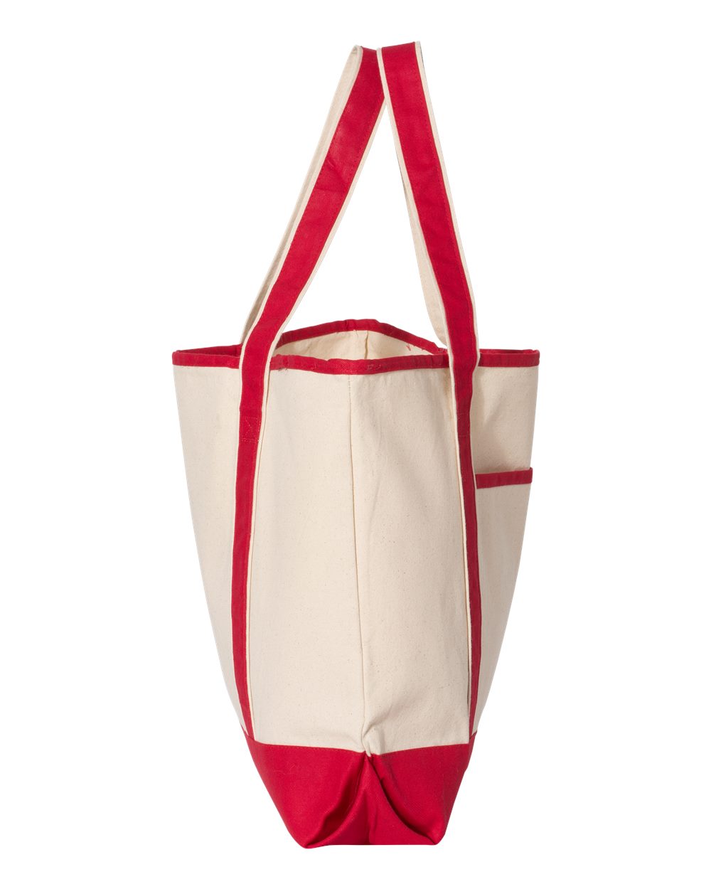 Left View of Natural/ Red 34.6L Large Canvas Deluxe Tote - Q1500