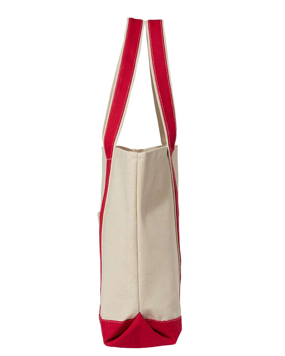 Left View of Natural/ Red Carmel Classic XL Cotton Canvas Resort Tote - 8872