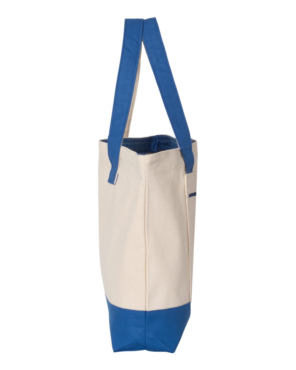 Left View of Natural/ Royal 19L Zippered Tote - Q1300