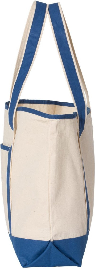 Left View of Natural/ Royal 34.6L Large Canvas Deluxe Tote - Q1500