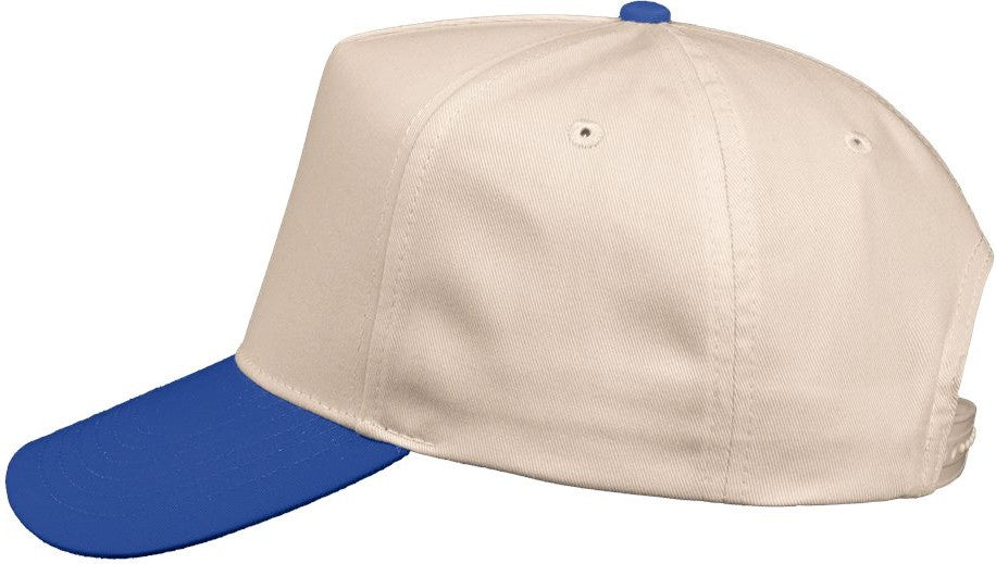 Left View of Natural/ Royal Five-Panel Twill Cap - 8869