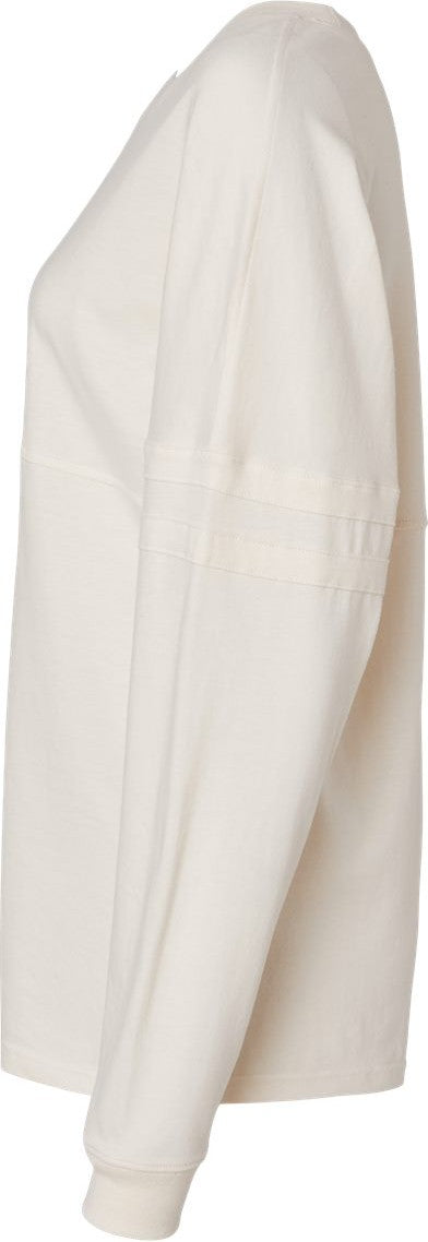 Left View of Natural Women's Pom Pom Long Sleeve Jersey T-Shirt - BW3514