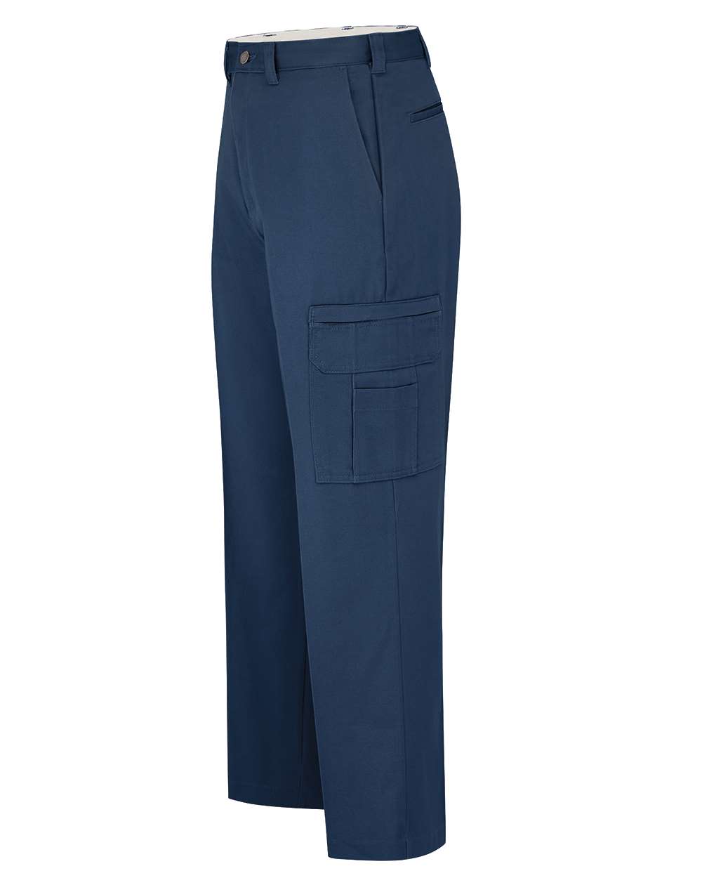 Left View of Navy - 37 Unhemmed Industrial Cotton Cargo Pants - LP39