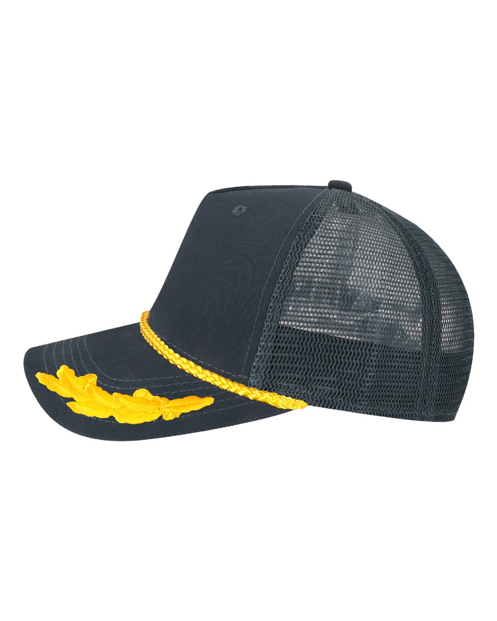 Left View of Navy Admiral Five-Panel Trucker Cap - ROADIE