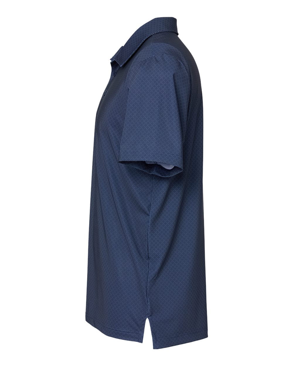 Left View of Navy Blue/ White/ Grey Three Diamond Dot Print Polo - A498