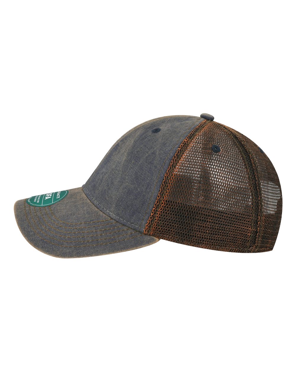 Left View of Navy/ Brown Old Favorite Trucker Cap - OFA
