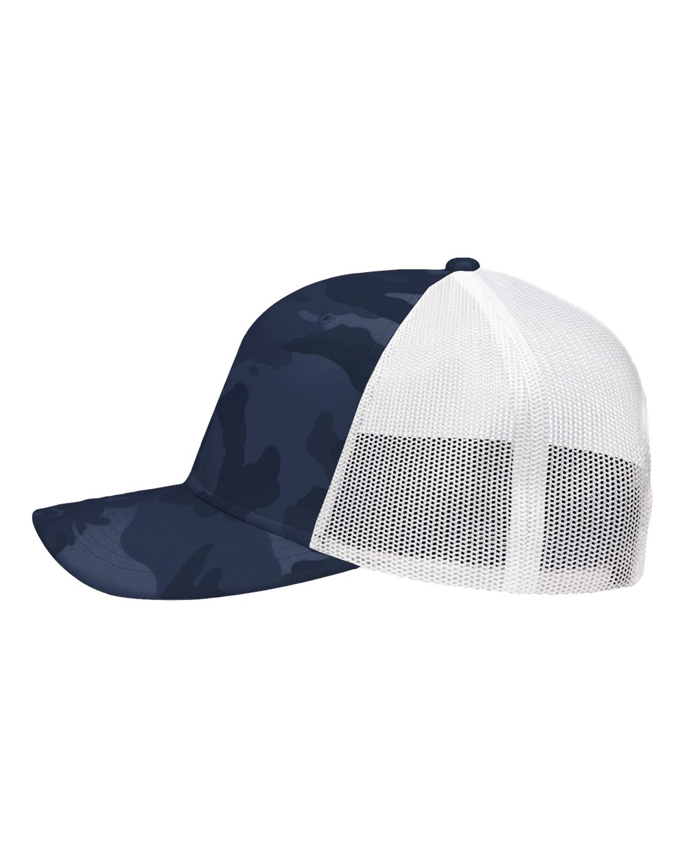 Left View of Navy Camo/ White Traditional Lo-Pro Mesh Back Trucker Fit Cap - SP1450