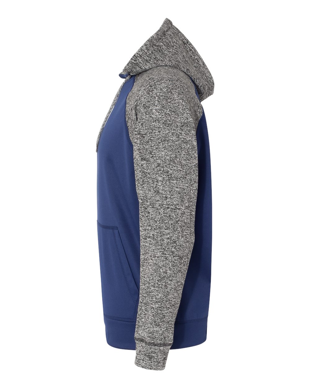 Left View of Navy/ Charcoal Fleck Colorblocked Cosmic Fleece Hooded Sweatshirt - 8612