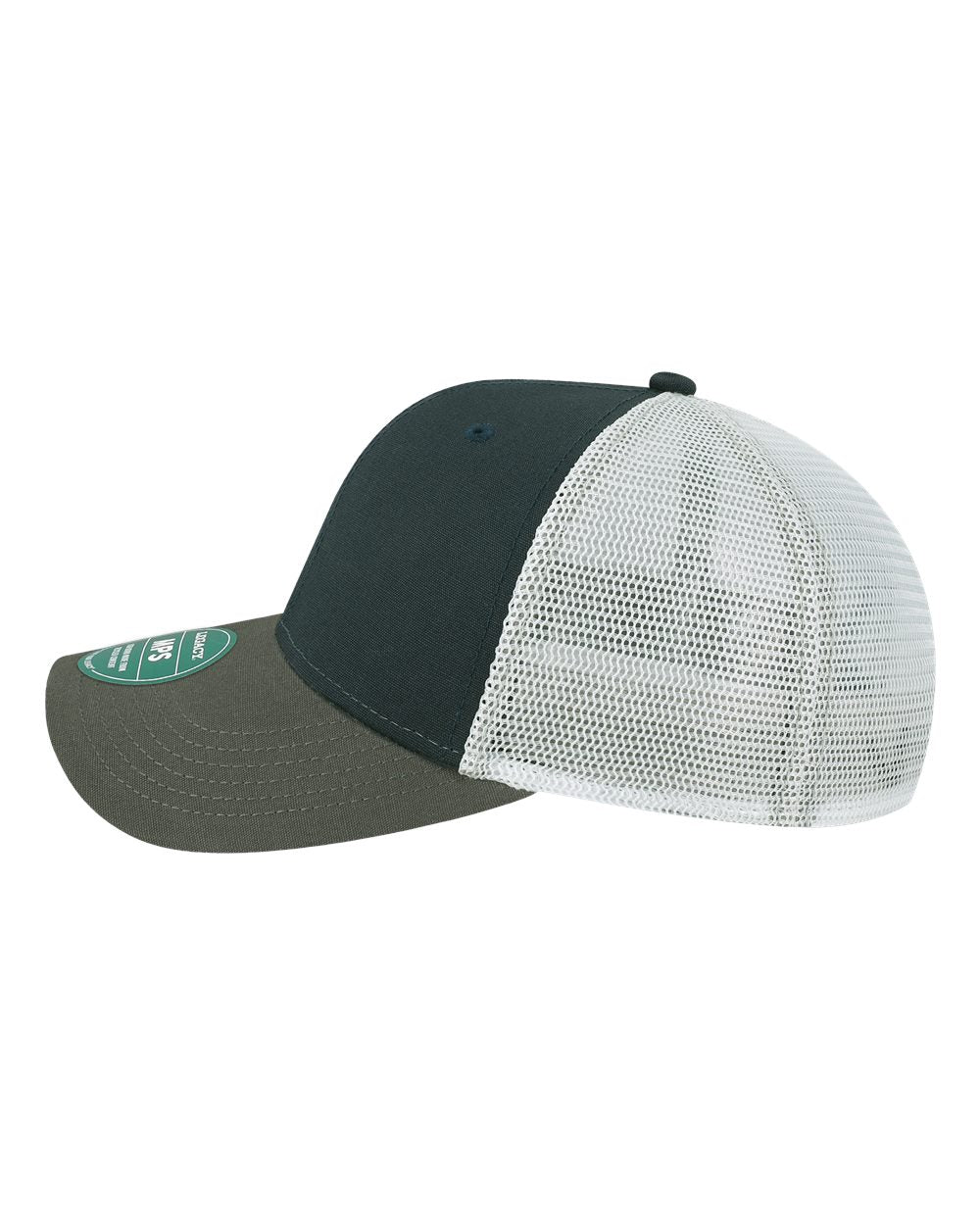 Left View of Navy/ Dark Grey/ Silver Mid-Pro Snapback Trucker Cap - MPS