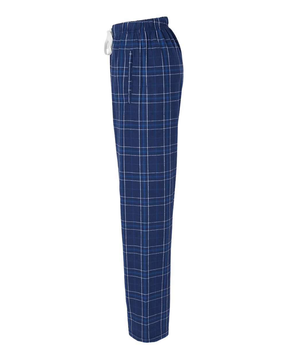 Left View of Navy Field Day Plaid Women's Haley Flannel Pants - BW6620
