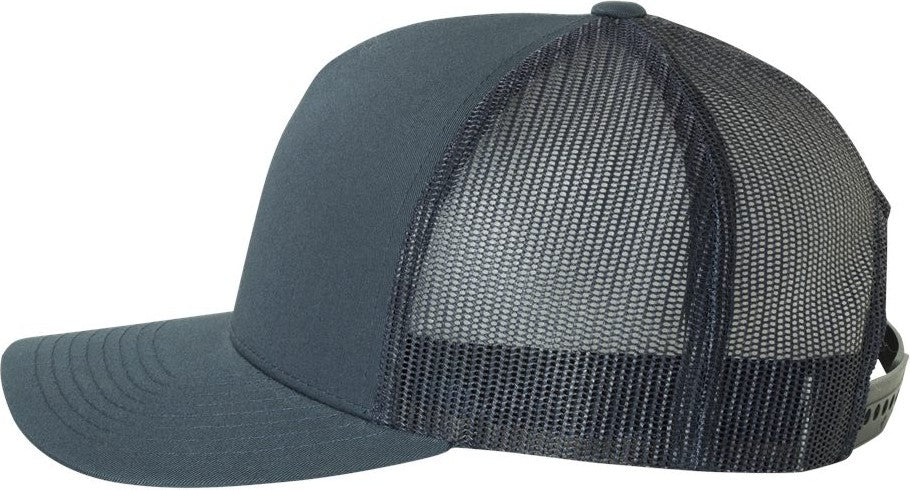 Left View of Navy Five-Panel Retro Trucker Cap - 6506