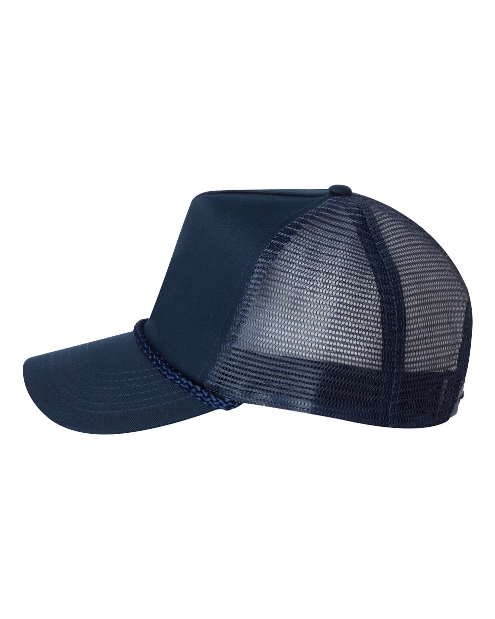 Left View of Navy Five-Panel Trucker Cap - 8804H