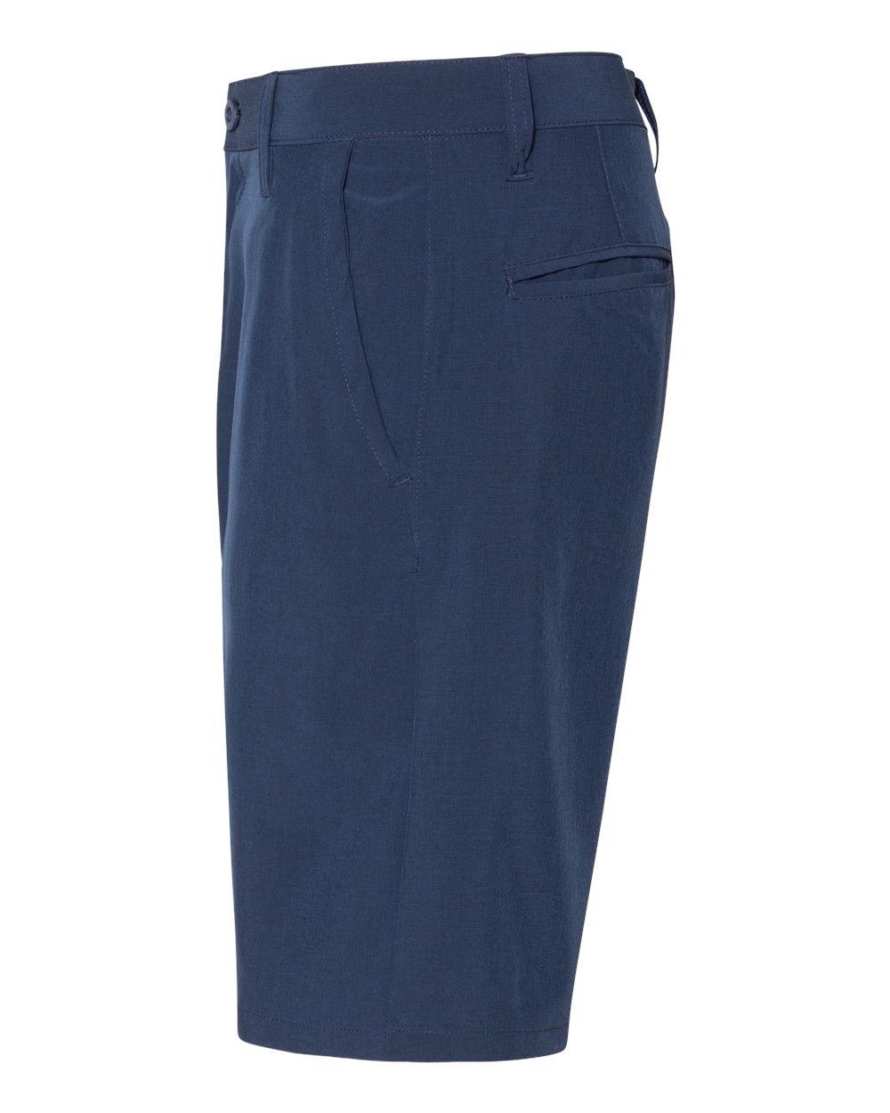 Left View of Navy Heather Hybrid Stretch Shorts - 9820