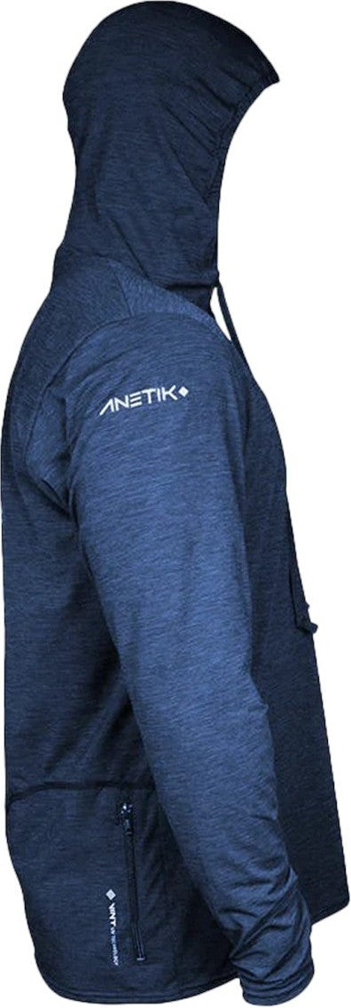 Left View of Navy Heathered Low Pro Tech Hooded Long Sleeve T-Shirt - MVLPRH8