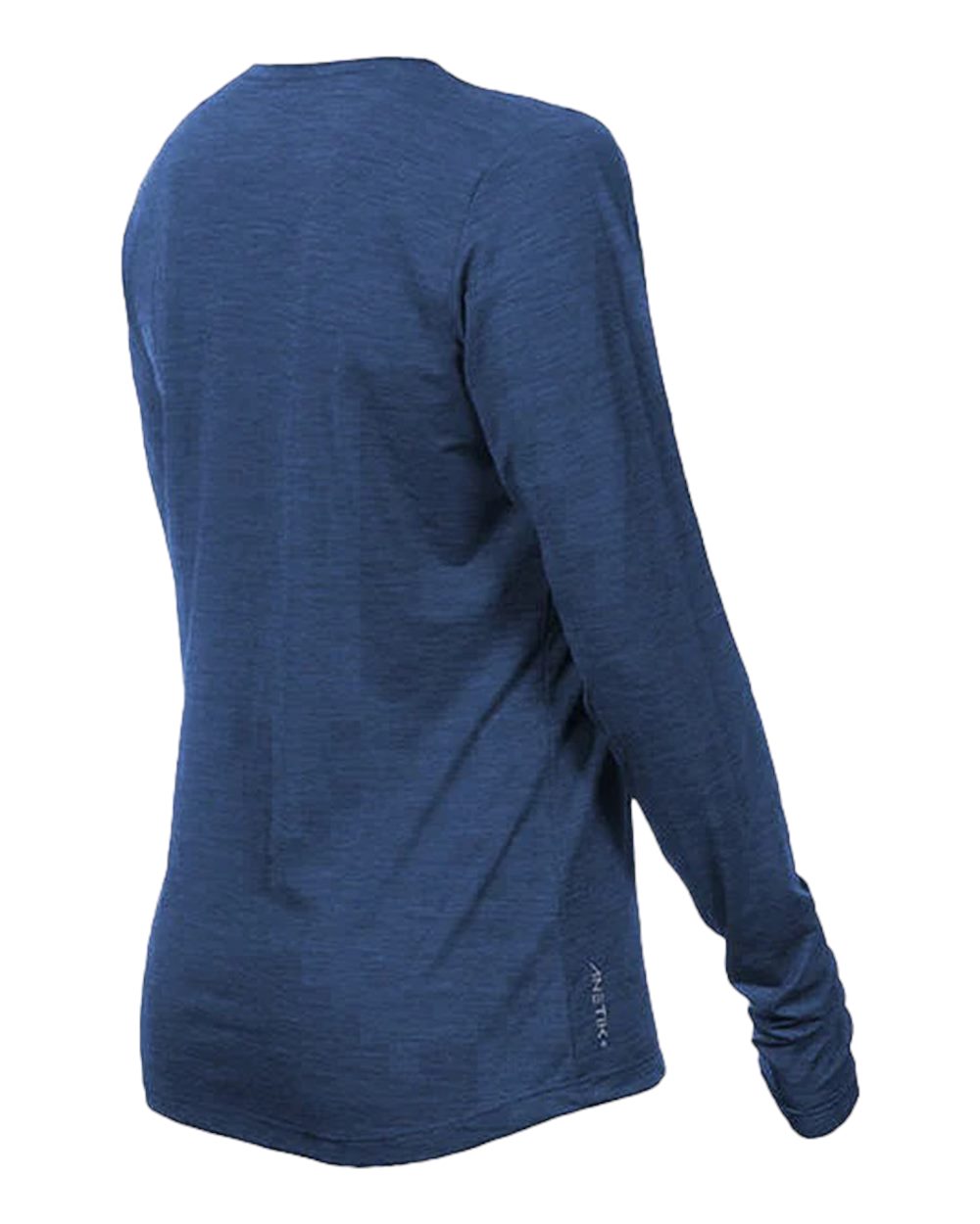 Left View of Navy Heathered Women's Breeze Tech Long Sleeve T-Shirt - WSBRZL0